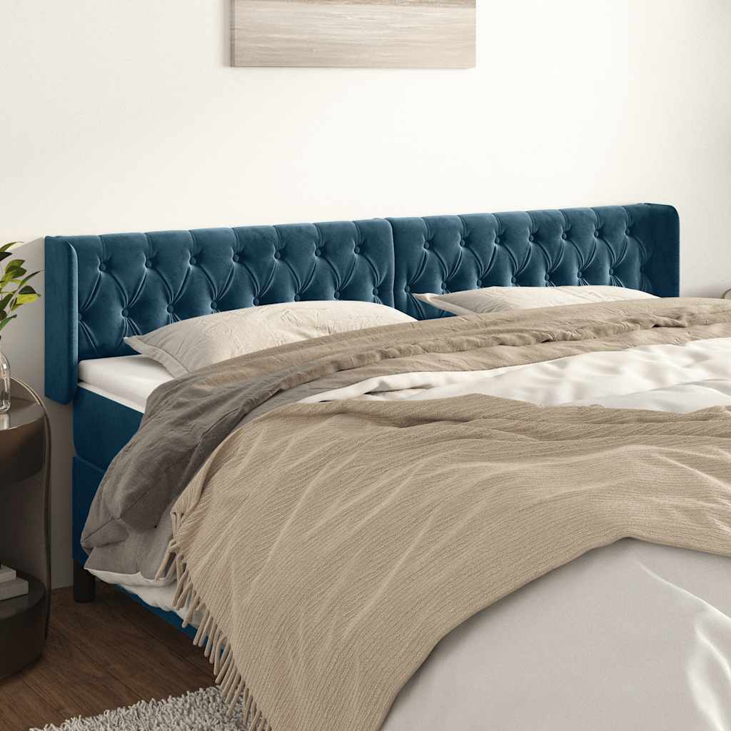vidaXL Kopfteil mit Ohren Dunkelblau 203x16x78/88 cm Samt