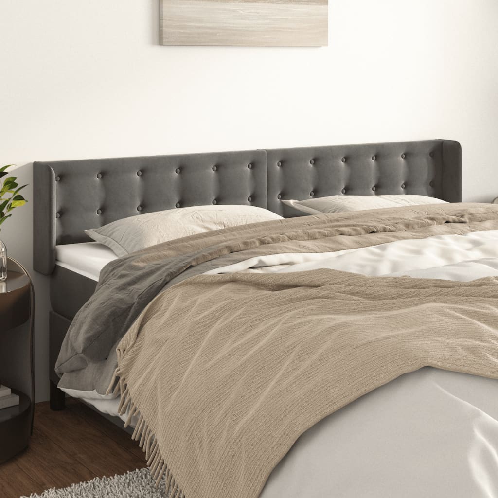 vidaXL Kopfteil mit Ohren Dunkelgrau 183x16x78/88 cm Samt