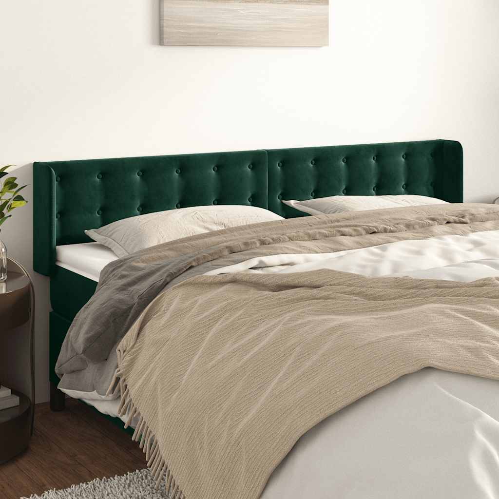 vidaXL Kopfteil mit Ohren Dunkelgrün 203x16x78/88 cm Samt