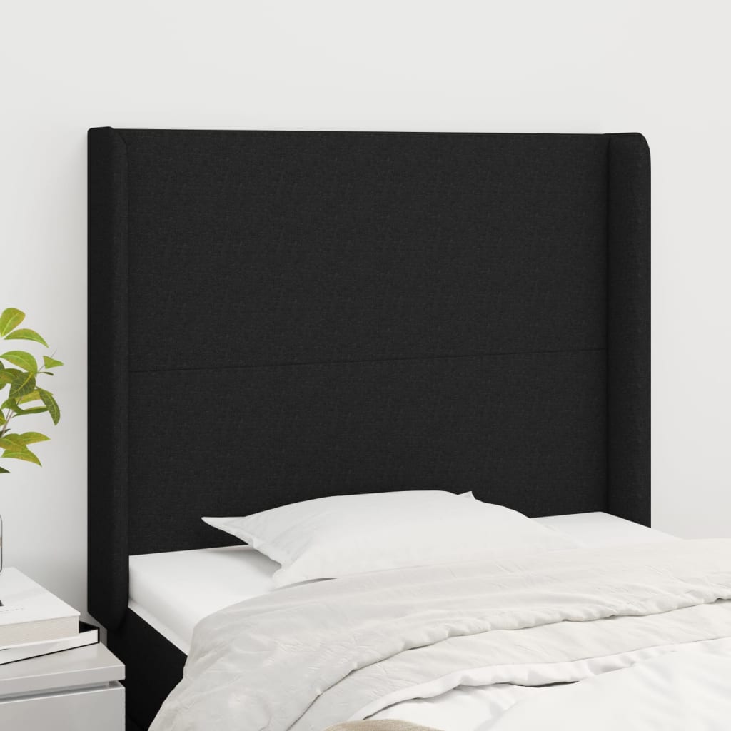 vidaXL Kopfteil mit Ohren Schwarz 93x16x118/128 cm Stoff