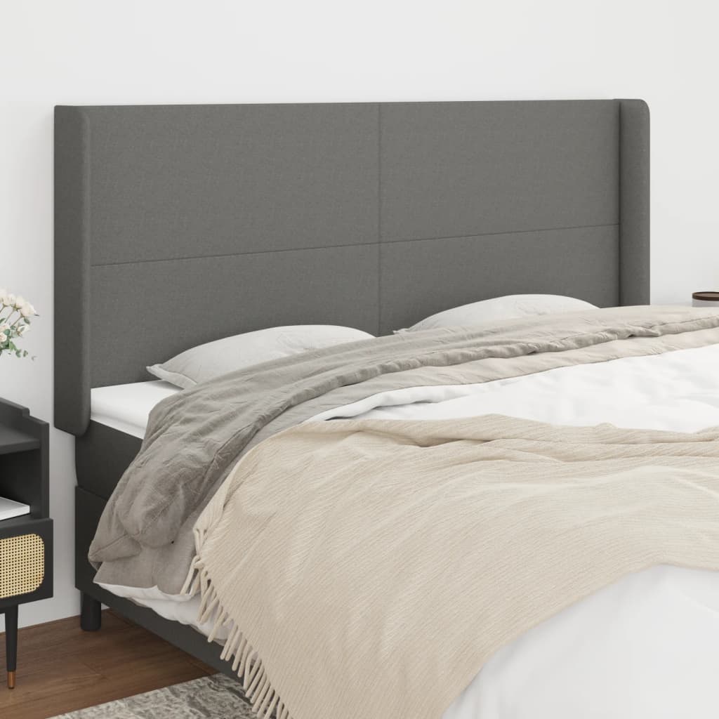 vidaXL Kopfteil mit Ohren Dunkelgrau 183x16x118/128 cm Stoff
