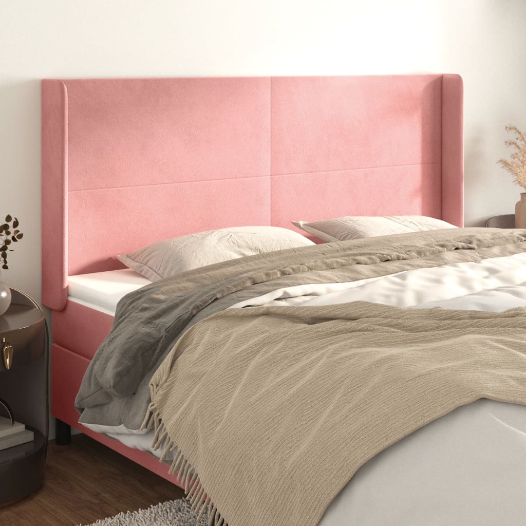 vidaXL Kopfteil mit Ohren Rosa 163x16x118/128 cm Samt