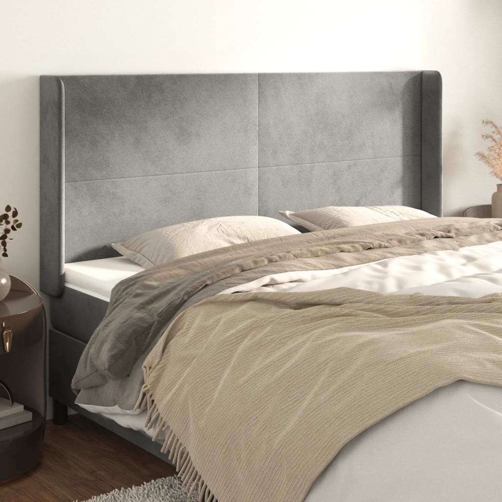 vidaXL Kopfteil mit Ohren Hellgrau 183x16x118/128 cm Samt