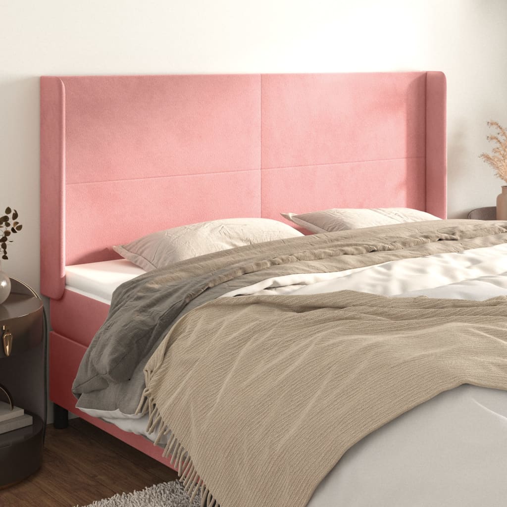 vidaXL Kopfteil mit Ohren Rosa 203x16x118/128 cm Samt