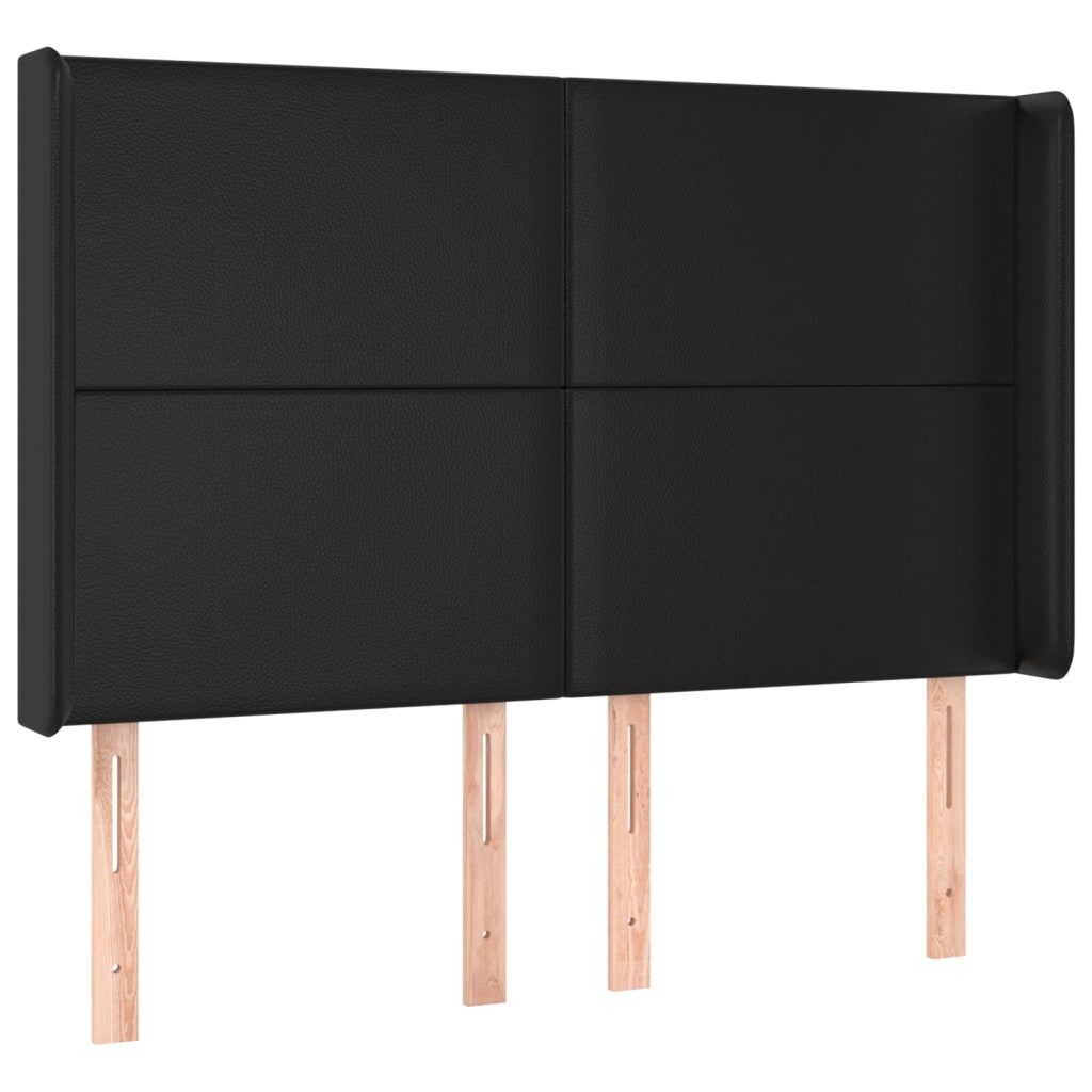 vidaXL Kopfteil mit Ohren Schwarz 147x16x118/128 cm Kunstleder