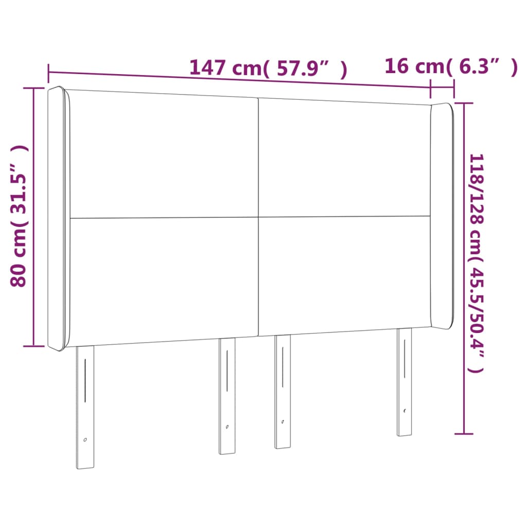 vidaXL Kopfteil mit Ohren Schwarz 147x16x118/128 cm Kunstleder