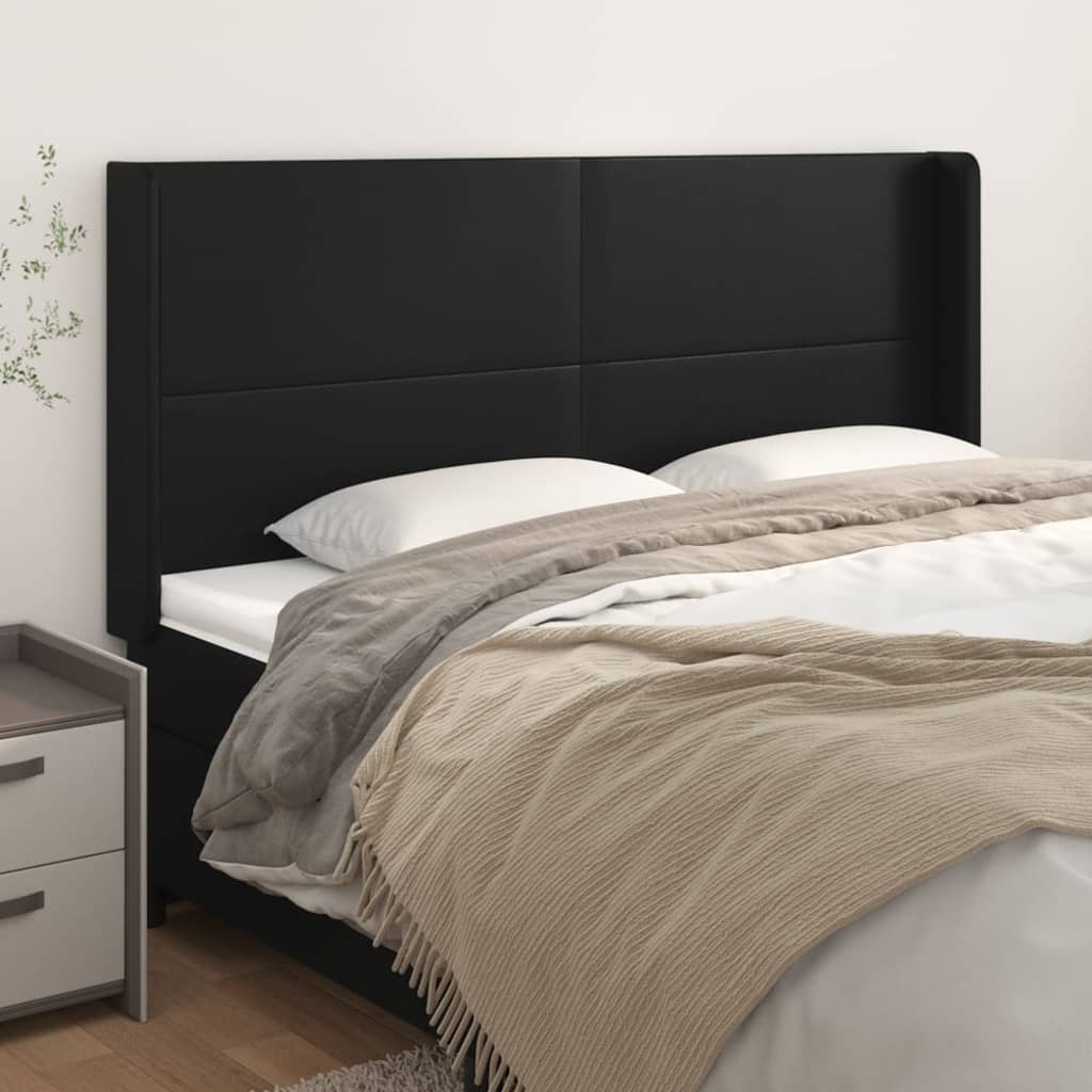 vidaXL Kopfteil mit Ohren Schwarz 203x16x118/128 cm Kunstleder