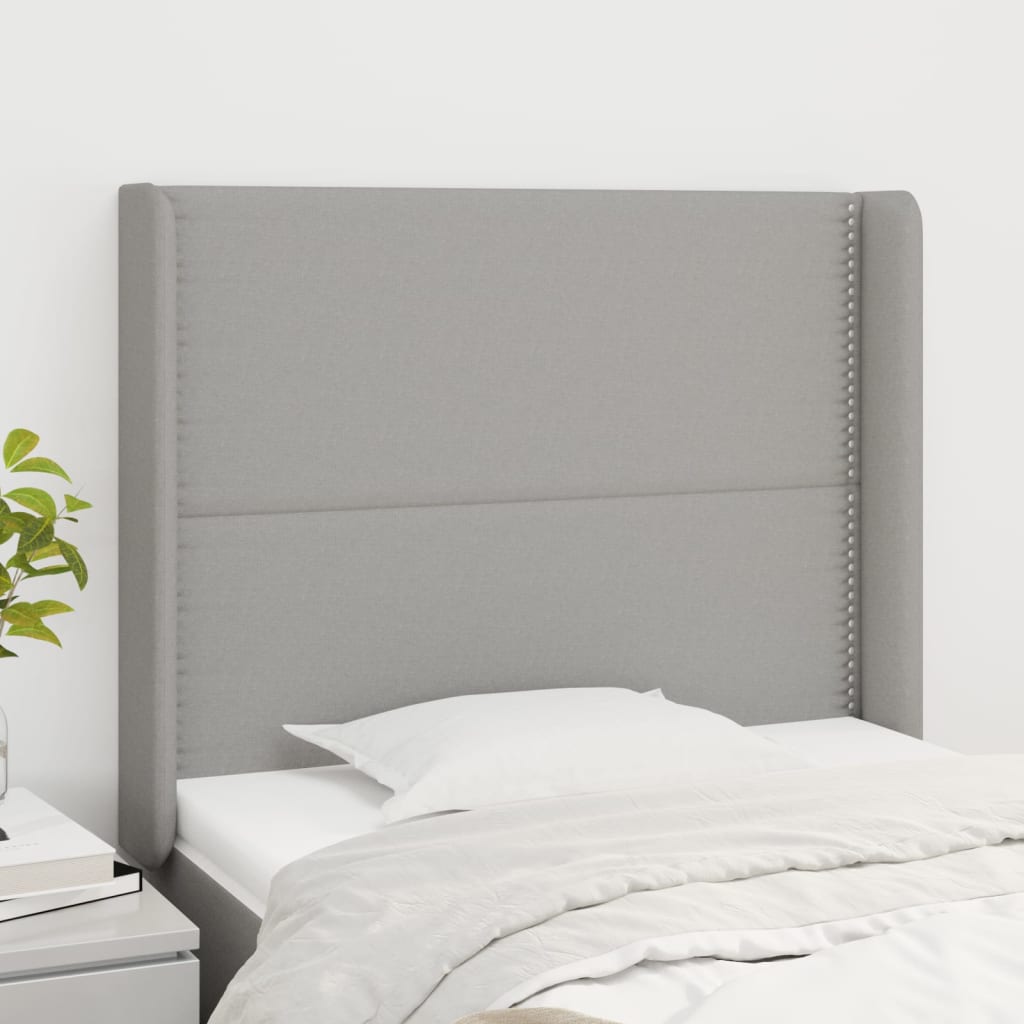 vidaXL Kopfteil mit Ohren Hellgrau 93x16x118/128 cm Stoff