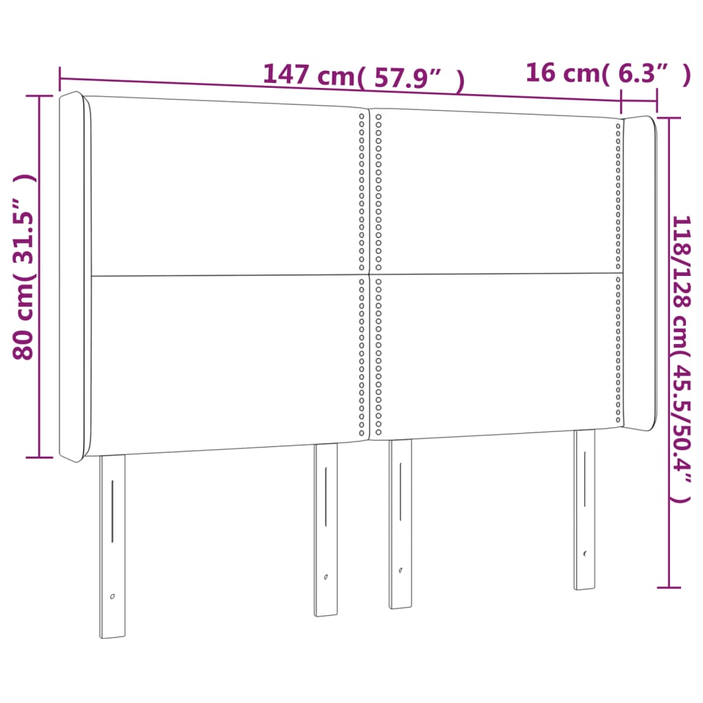 vidaXL Kopfteil mit Ohren Schwarz 147x16x118/128 cm Stoff