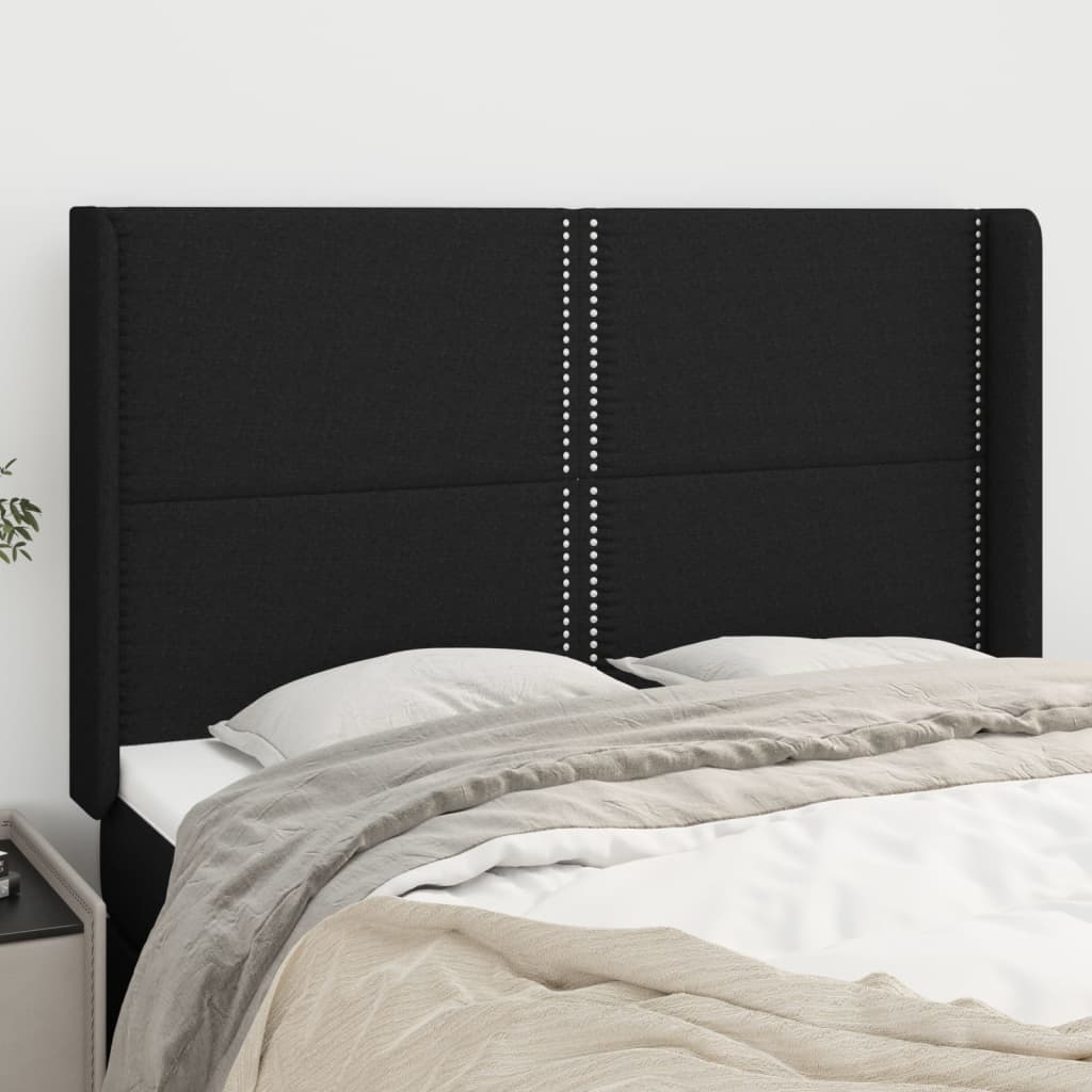vidaXL Kopfteil mit Ohren Schwarz 147x16x118/128 cm Stoff