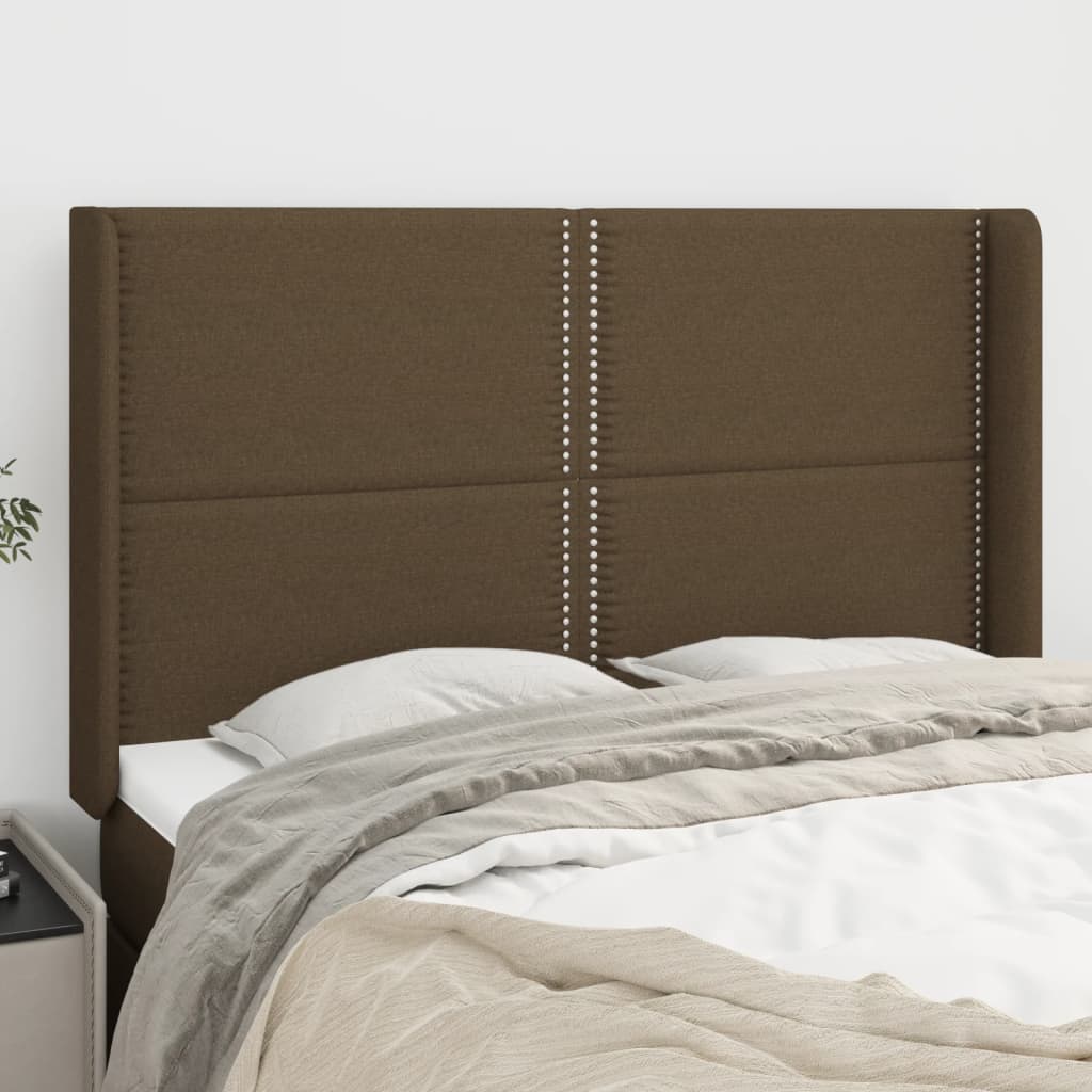 vidaXL Kopfteil mit Ohren Dunkelbraun 147x16x118/128 cm Stoff