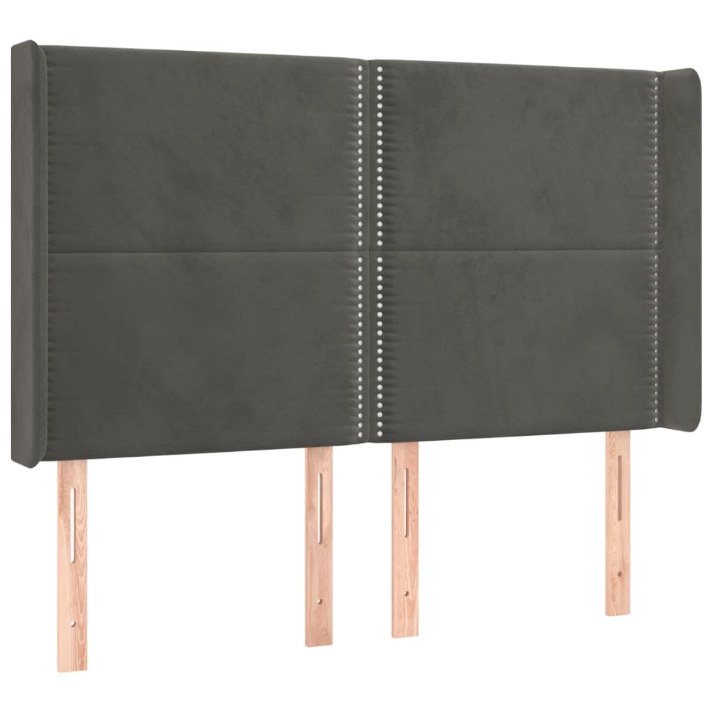 vidaXL Kopfteil mit Ohren Dunkelgrau 147x16x118/128 cm Samt