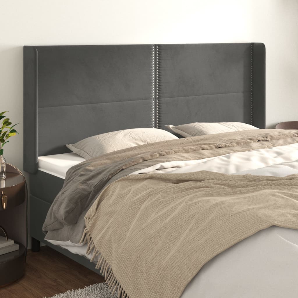 vidaXL Kopfteil mit Ohren Dunkelgrau 163x16x118/128 cm Samt