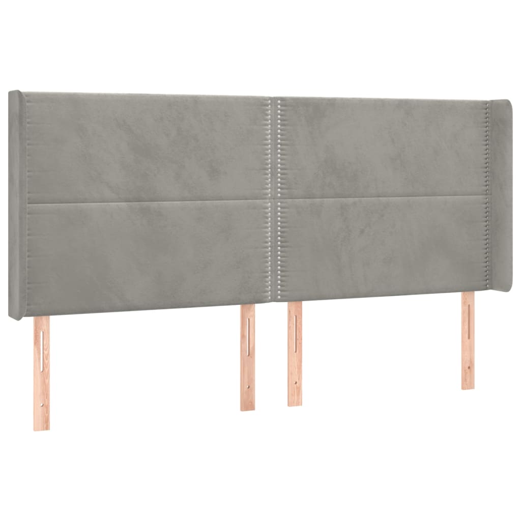 vidaXL Kopfteil mit Ohren Hellgrau 203x16x118/128 cm Samt