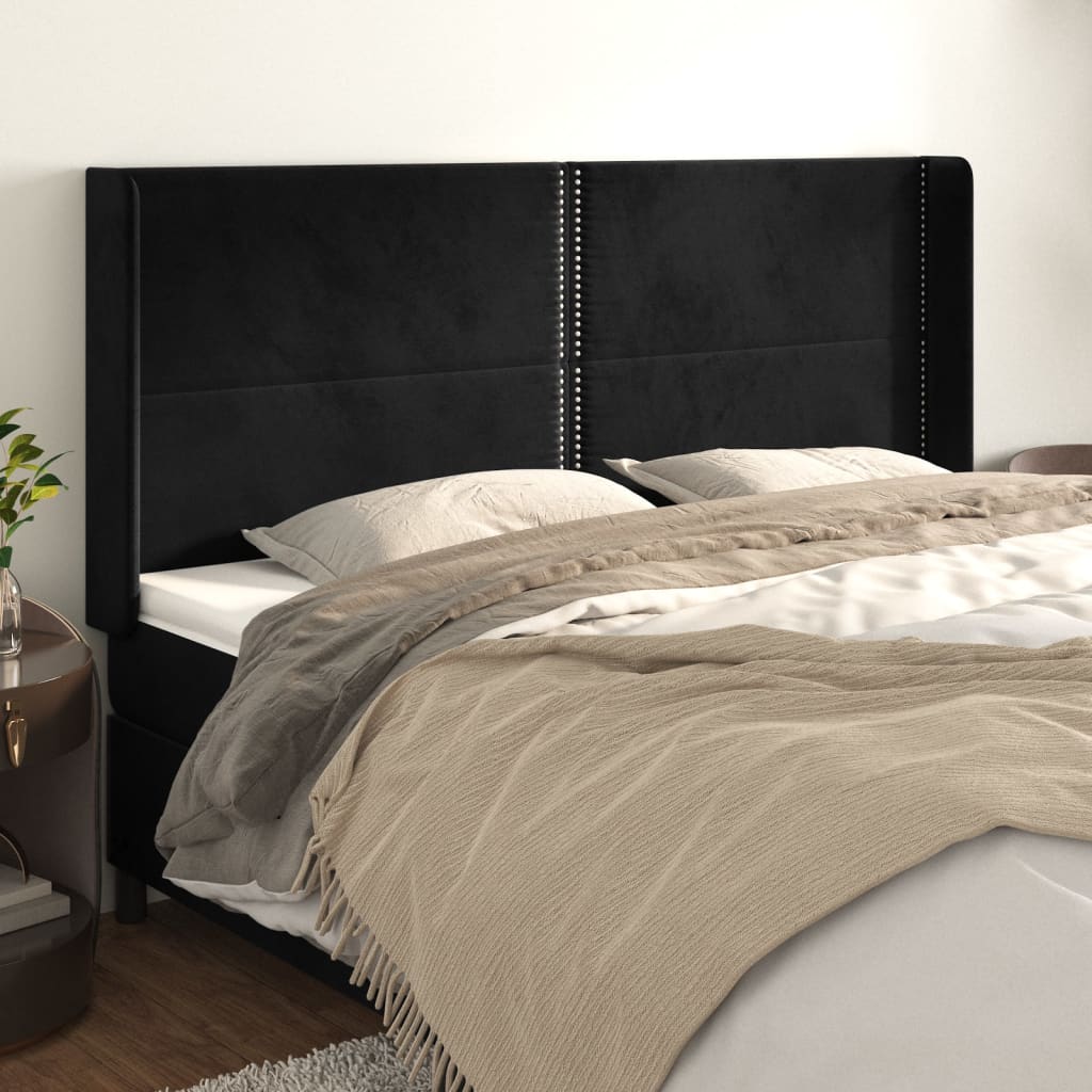 vidaXL Kopfteil mit Ohren Schwarz 203x16x118/128 cm Samt