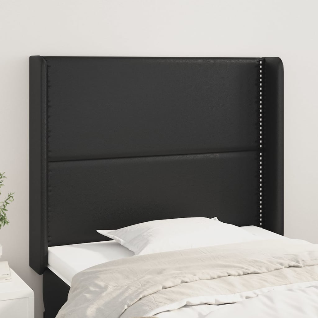 vidaXL Kopfteil mit Ohren Schwarz 93x16x118/128 cm Kunstleder