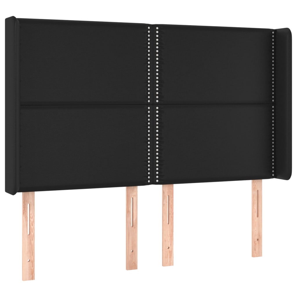 vidaXL Kopfteil mit Ohren Schwarz 147x16x118/128 cm Kunstleder