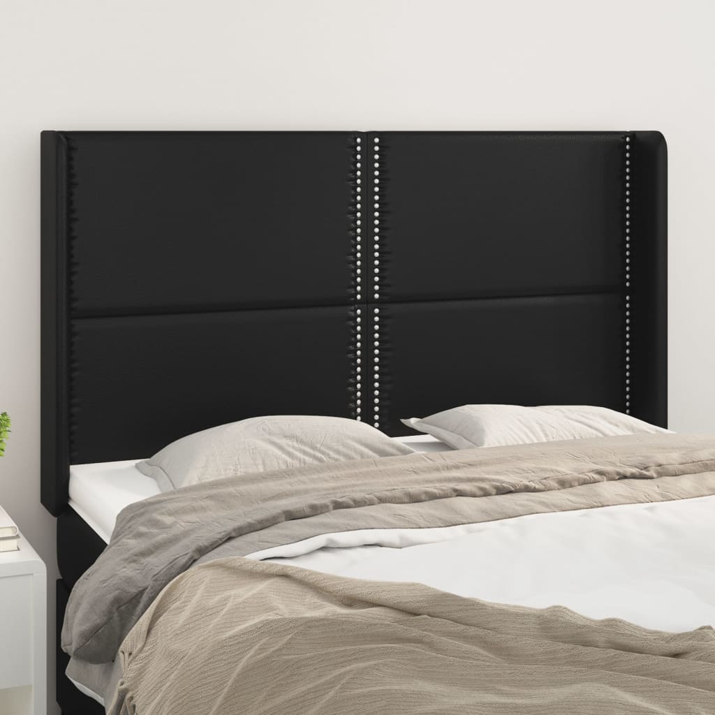 vidaXL Kopfteil mit Ohren Schwarz 147x16x118/128 cm Kunstleder