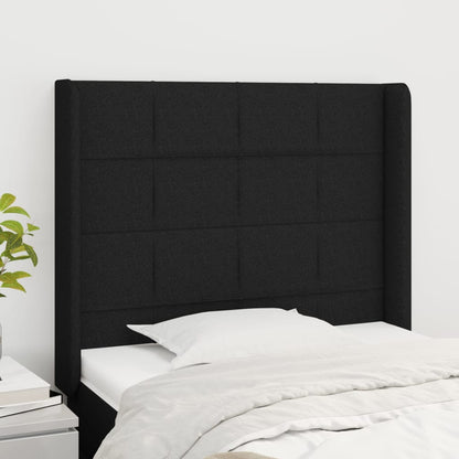 vidaXL Kopfteil mit Ohren Schwarz 93x16x118/128 cm Stoff