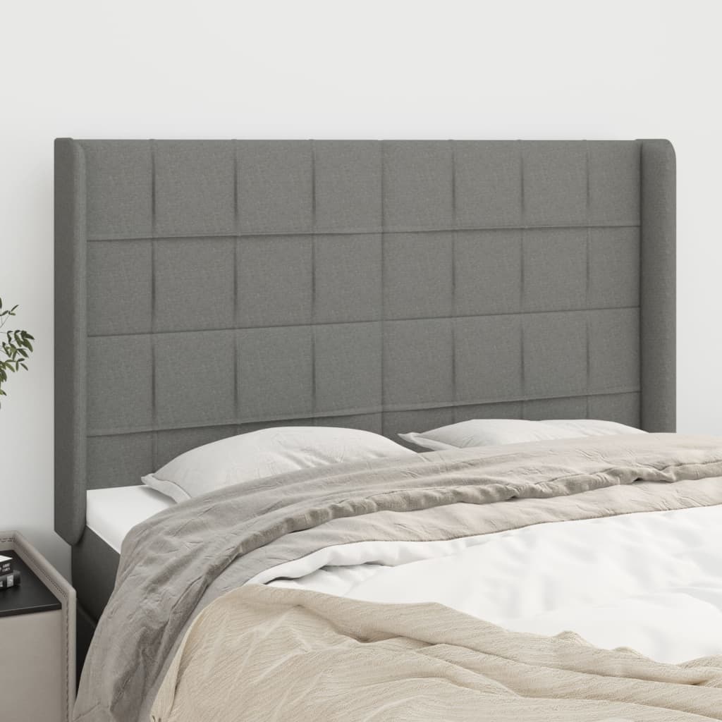 vidaXL Kopfteil mit Ohren Dunkelgrau 147x16x118/128 cm Stoff