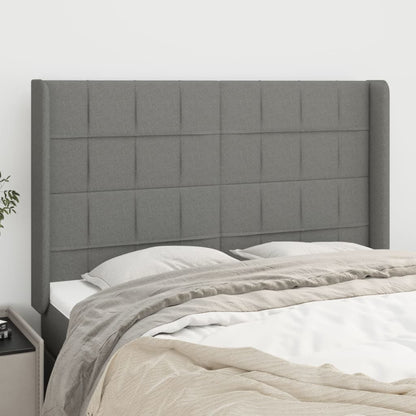 vidaXL Kopfteil mit Ohren Dunkelgrau 147x16x118/128 cm Stoff