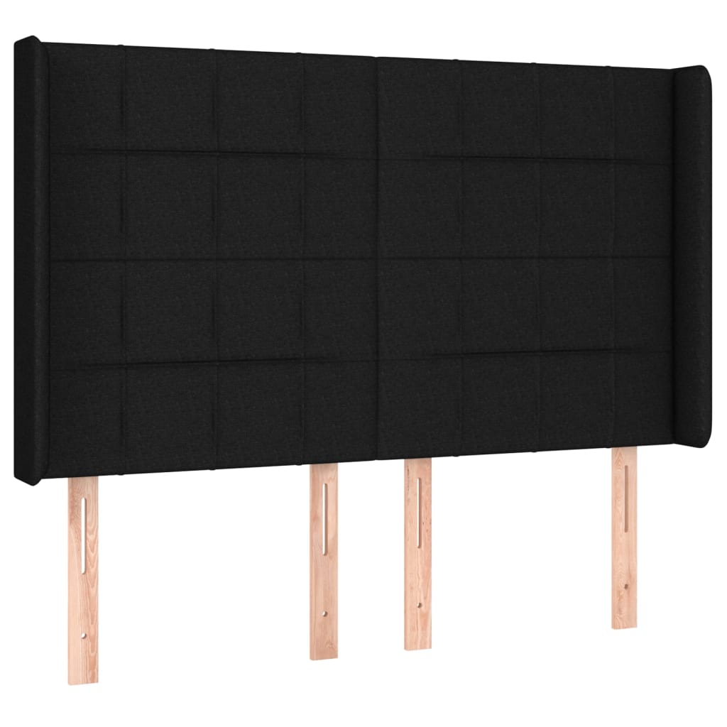 vidaXL Kopfteil mit Ohren Schwarz 147x16x118/128 cm Stoff