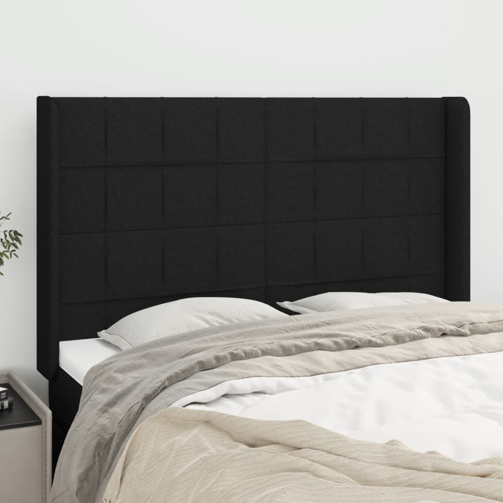 vidaXL Kopfteil mit Ohren Schwarz 147x16x118/128 cm Stoff