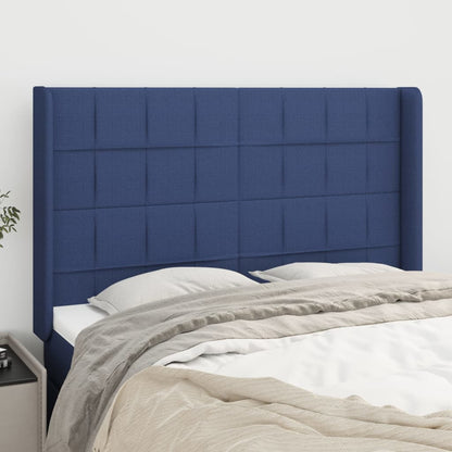 vidaXL Kopfteil mit Ohren Blau 147x16x118/128 cm Stoff