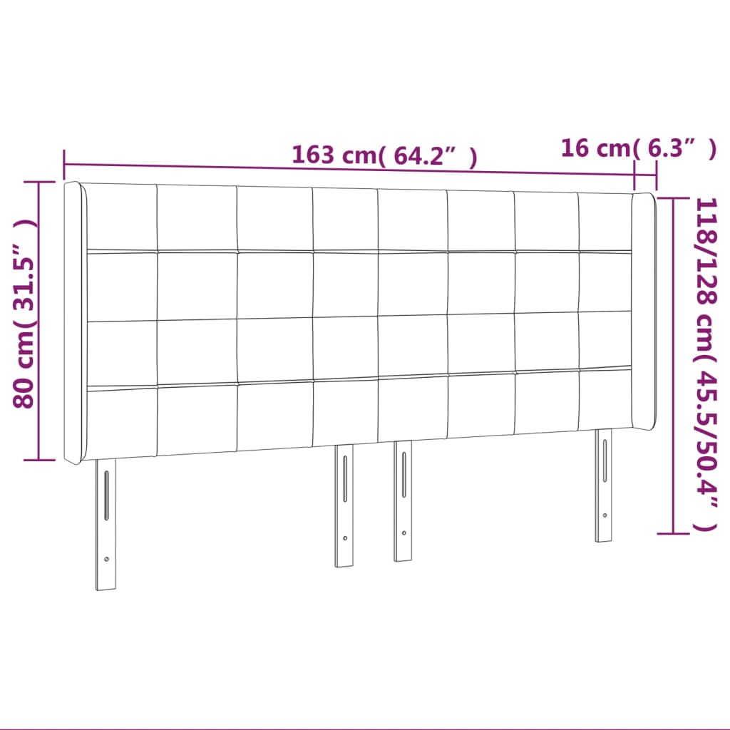 vidaXL Kopfteil mit Ohren Schwarz 163x16x118/128 cm Stoff