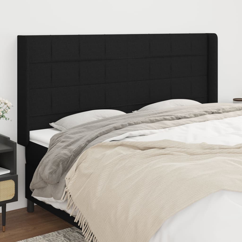 vidaXL Kopfteil mit Ohren Schwarz 163x16x118/128 cm Stoff