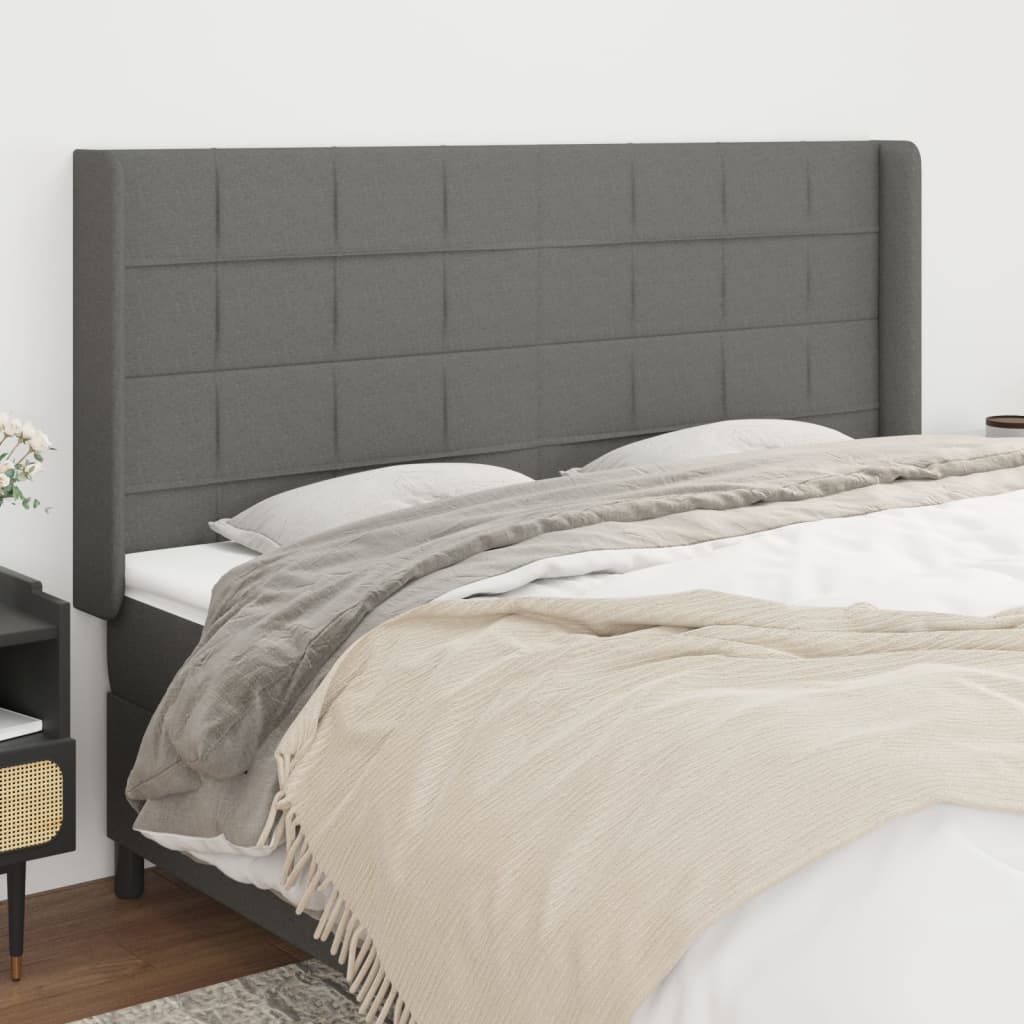 vidaXL Kopfteil mit Ohren Dunkelgrau 183x16x118/128 cm Stoff