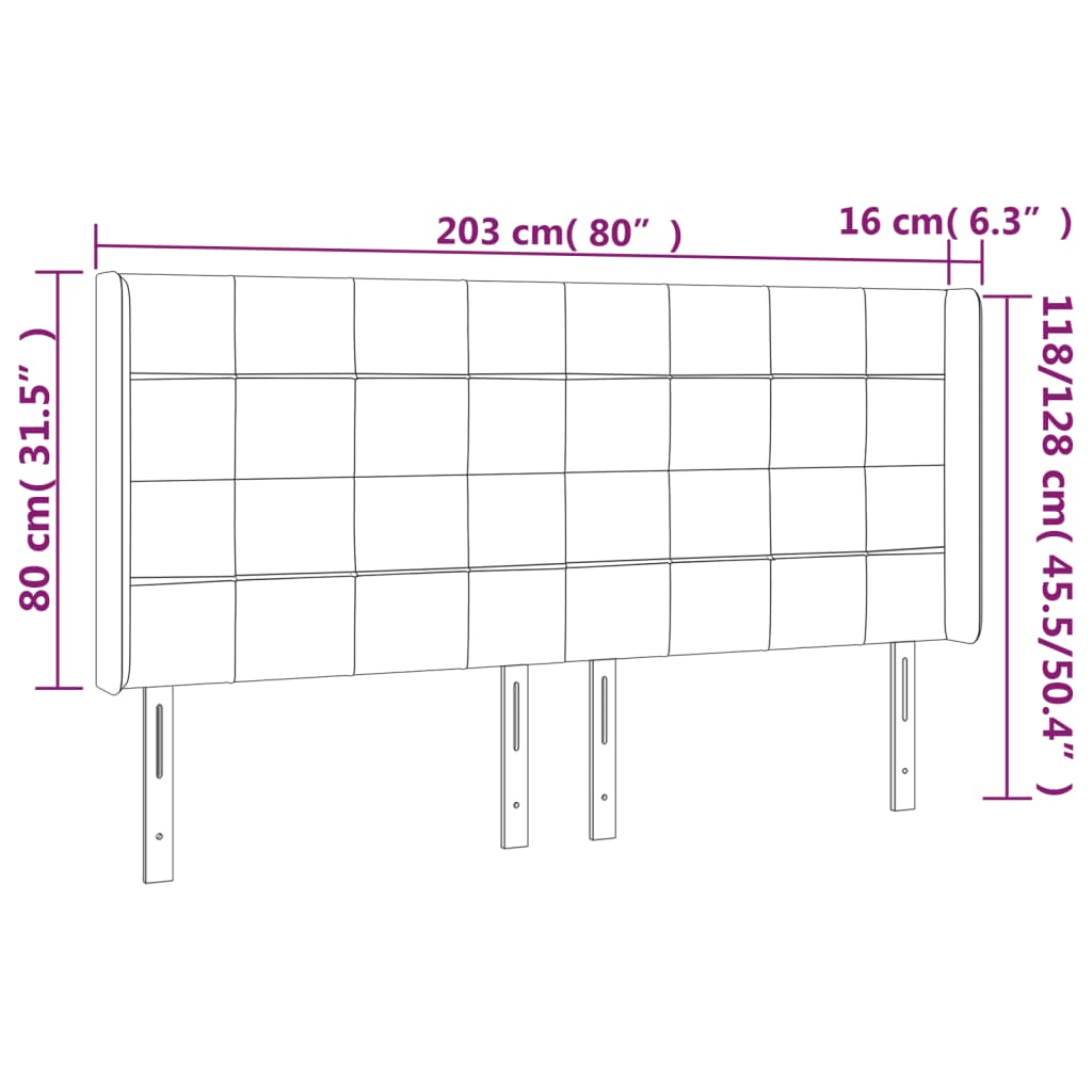 vidaXL Kopfteil mit Ohren Hellgrau 203x16x118/128 cm Stoff