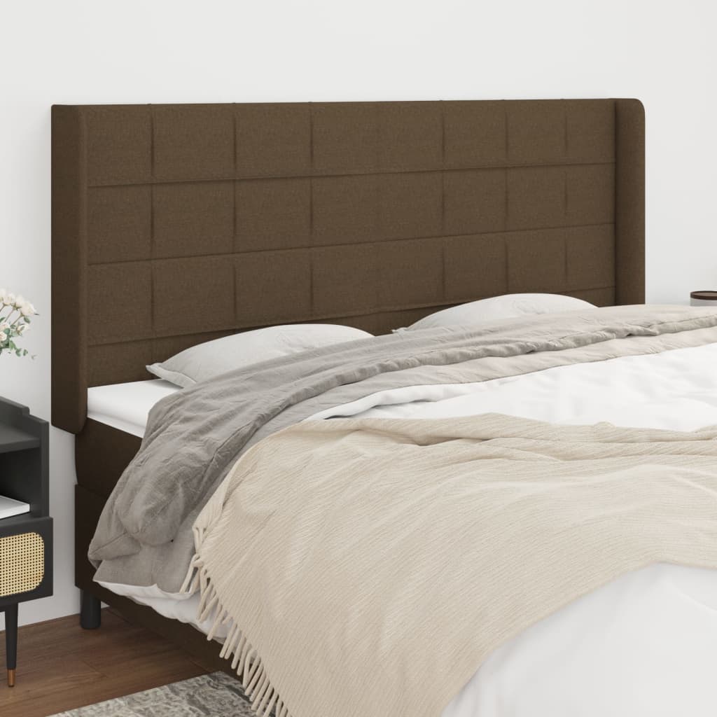 vidaXL Kopfteil mit Ohren Dunkelbraun 203x16x118/128 cm Stoff