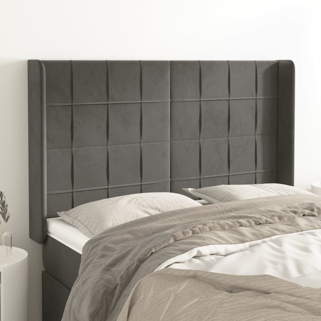 vidaXL Kopfteil mit Ohren Dunkelgrau 147x16x118/128 cm Samt