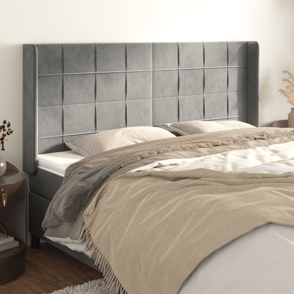 vidaXL Kopfteil mit Ohren Hellgrau 163x16x118/128 cm Samt