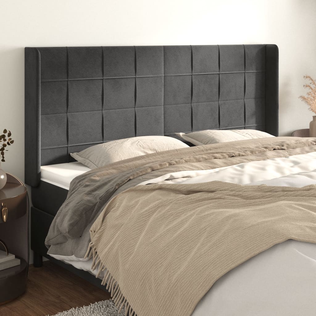 vidaXL Kopfteil mit Ohren Dunkelgrau 183x16x118/128 cm Samt
