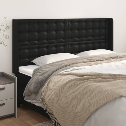 vidaXL Kopfteil mit Ohren Schwarz 183x16x118/128 cm Kunstleder