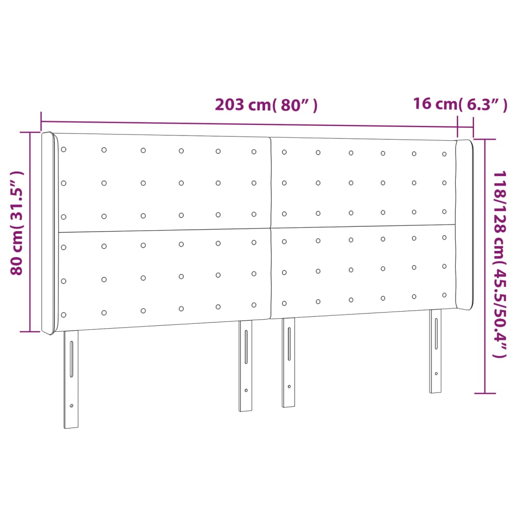 vidaXL Kopfteil mit Ohren Weiß 203x16x118/128 cm Kunstleder