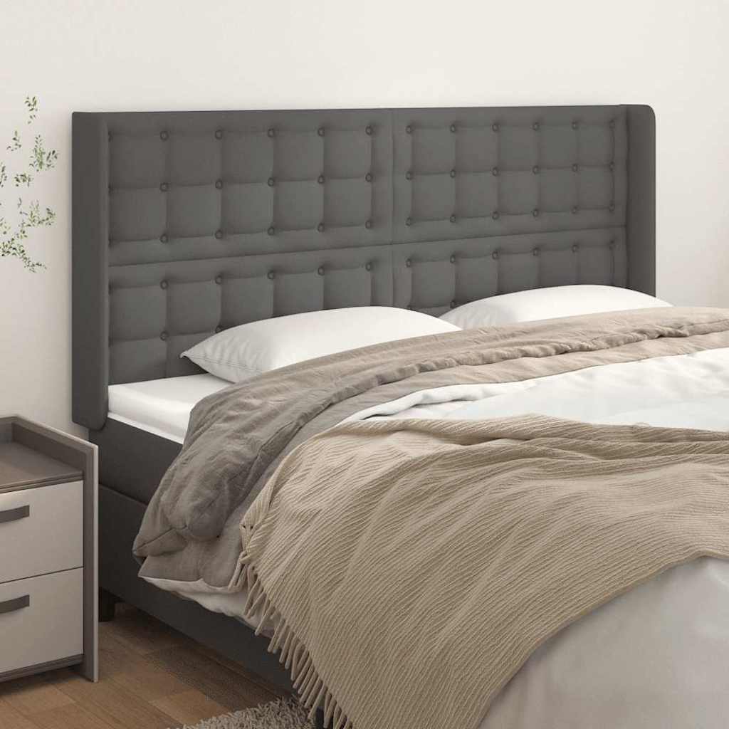 vidaXL Kopfteil mit Ohren Grau 203x16x118/128 cm Kunstleder