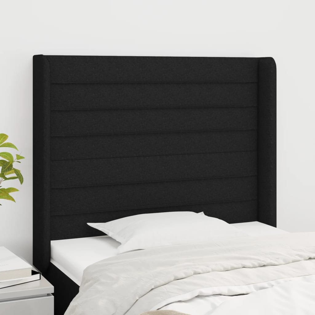 vidaXL Kopfteil mit Ohren Schwarz 83x16x118/128 cm Stoff