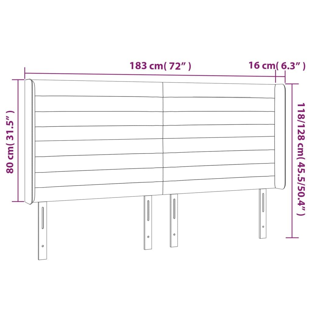 vidaXL Kopfteil mit Ohren Hellgrau 183x16x118/128 cm Stoff