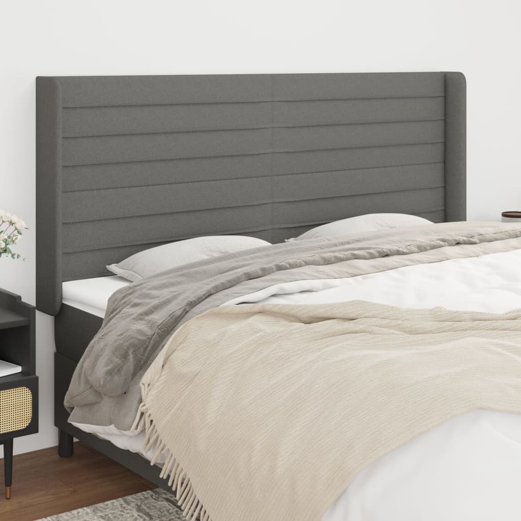 vidaXL Kopfteil mit Ohren Dunkelgrau 183x16x118/128 cm Stoff