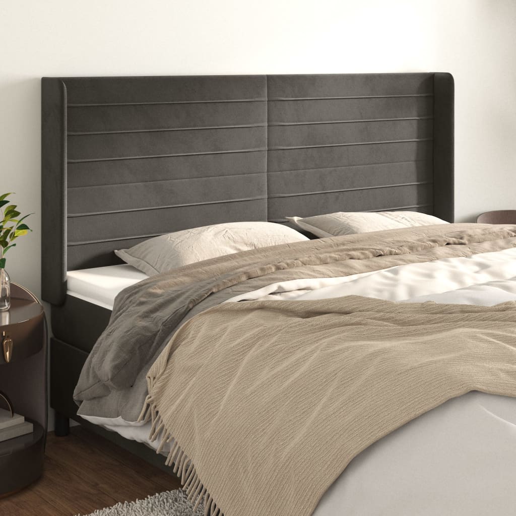 vidaXL Kopfteil mit Ohren Dunkelgrau 163x16x118/128 cm Samt