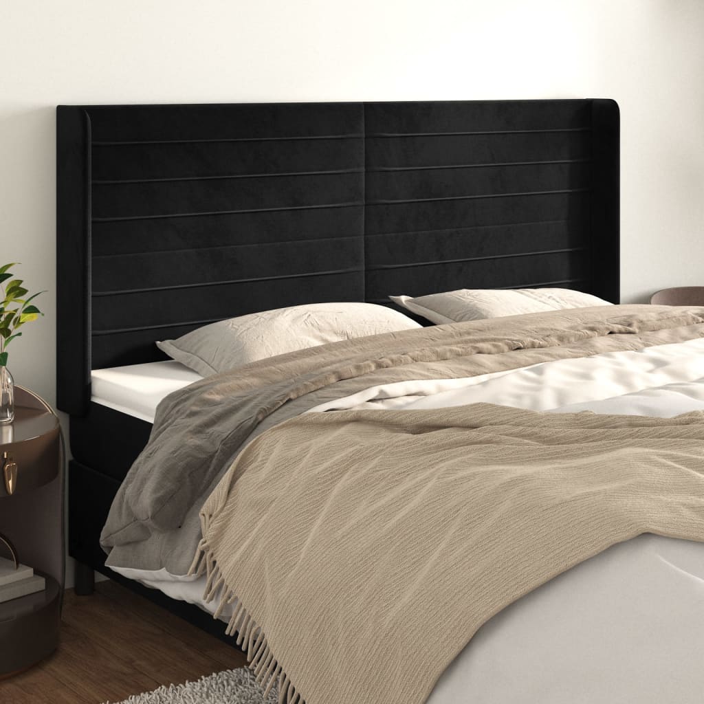 vidaXL Kopfteil mit Ohren Schwarz 203x16x118/128 cm Samt