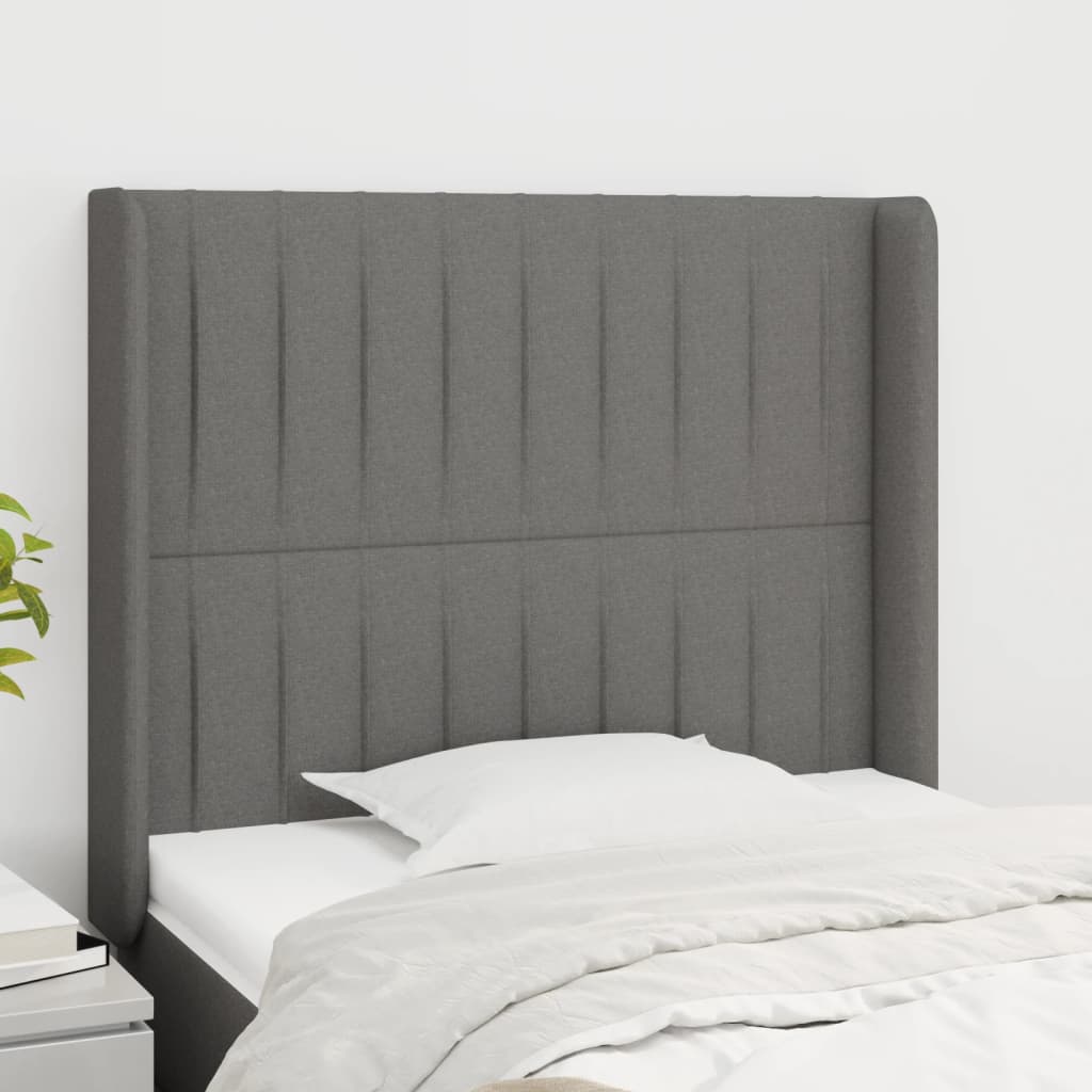 vidaXL Kopfteil mit Ohren Dunkelgrau 93x16x118/128 cm Stoff