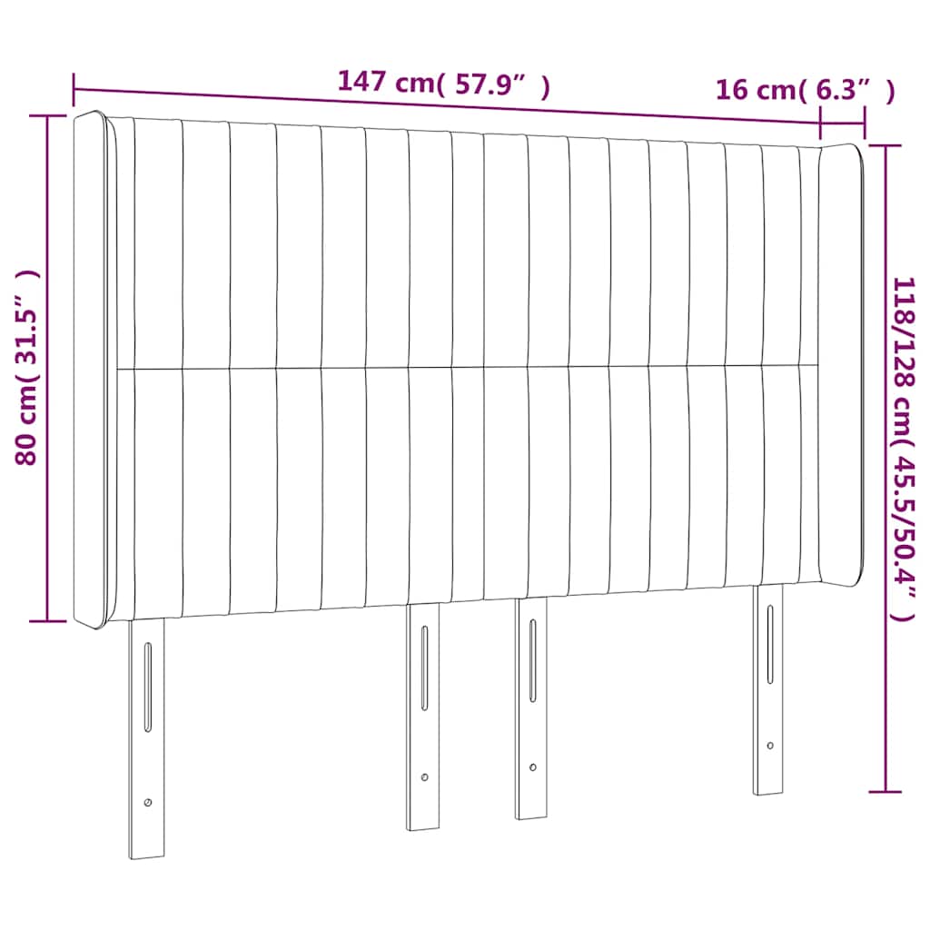 vidaXL Kopfteil mit Ohren Schwarz 147x16x118/128 cm Stoff