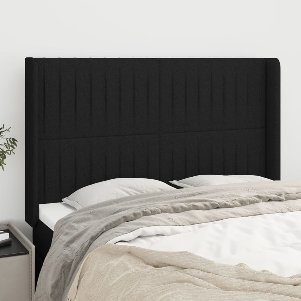 vidaXL Kopfteil mit Ohren Schwarz 147x16x118/128 cm Stoff