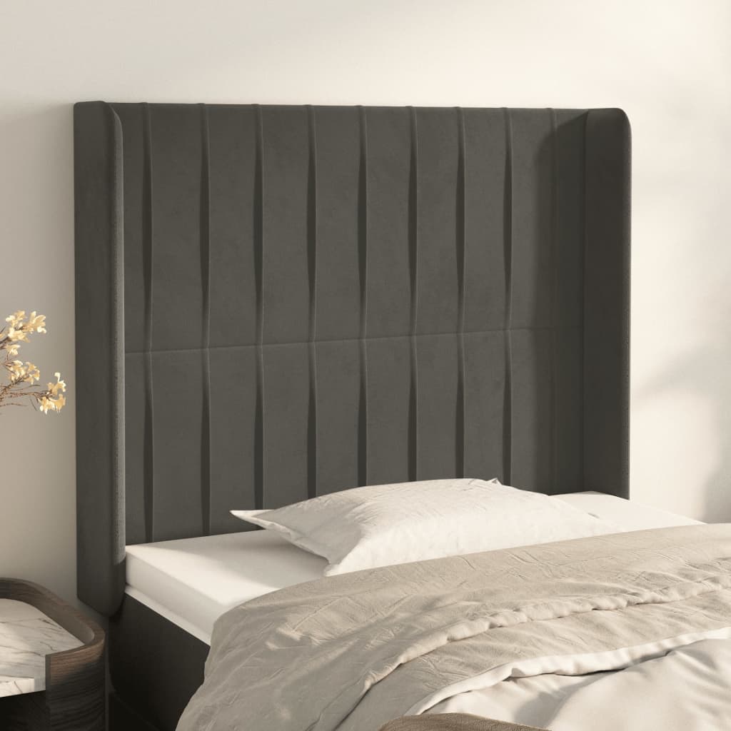 vidaXL Kopfteil mit Ohren Dunkelgrau 93x16x118/128 cm Samt