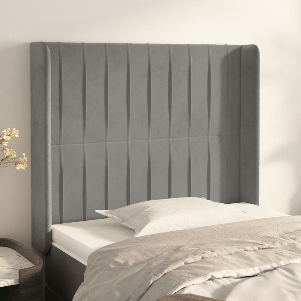 vidaXL Kopfteil mit Ohren Hellgrau 103x16x118/128 cm Samt