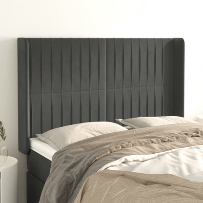 vidaXL Kopfteil mit Ohren Dunkelgrau 147x16x118/128 cm Samt